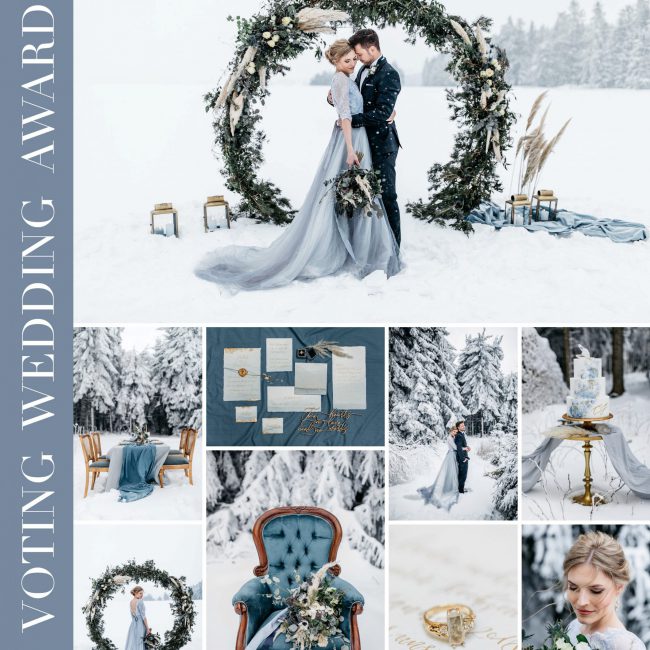 Fotocollage mit Bildern von einem Winter Styled Shooting zum Thema Hochzeit im Schnee - Winterhochzeit
